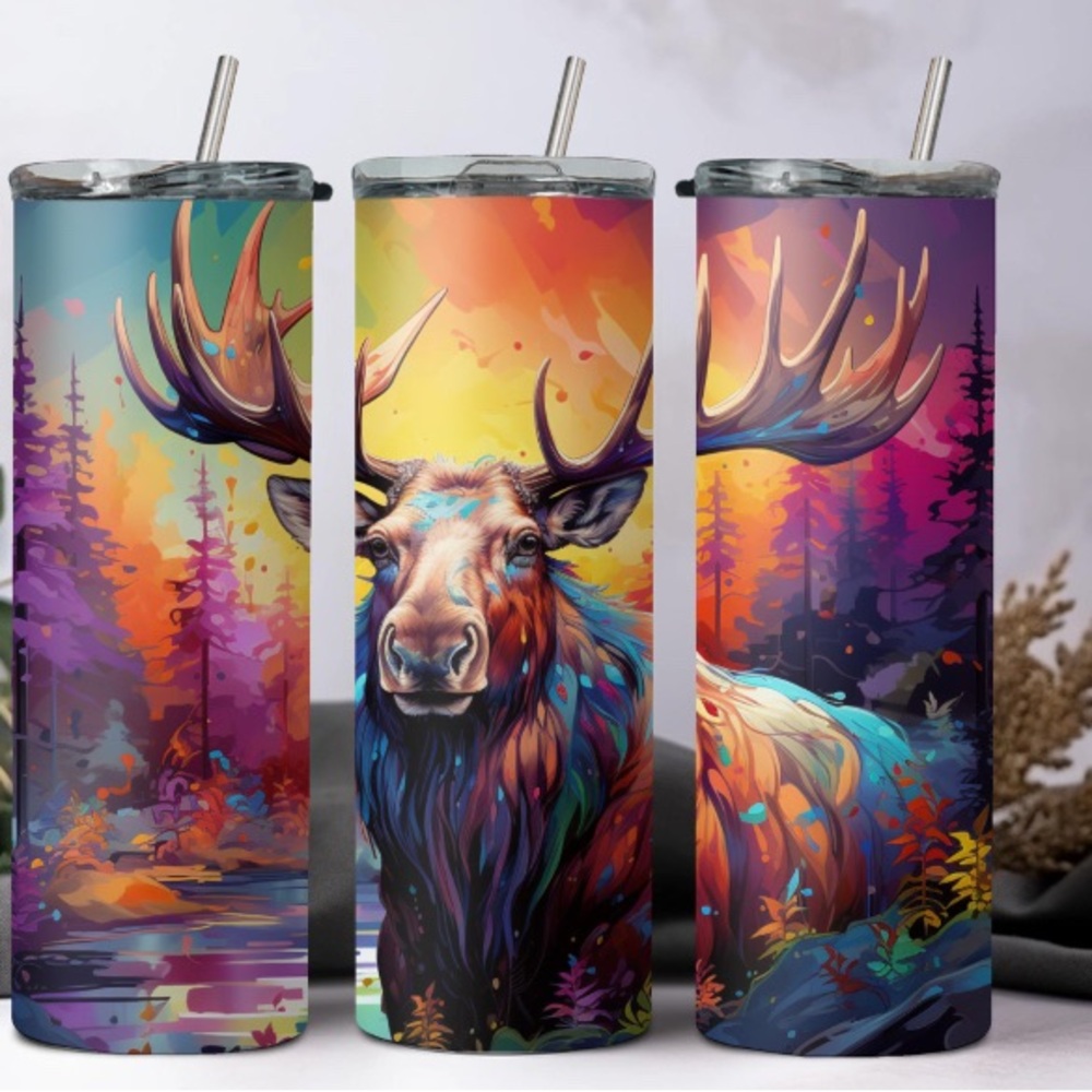 Colorful Moose Design Tumbler